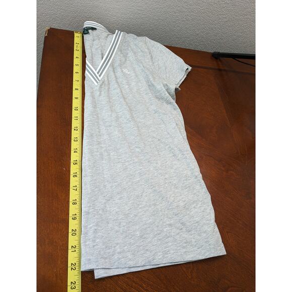 Lauren Ralph Lauren V Neck TShirt M Gray Striped Short Sleeve Everyday Wear Work - Picture 8 of 9